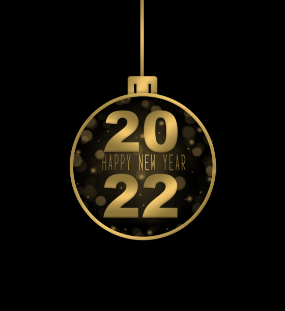 A bauble with words 2022 Happy New Year written in it