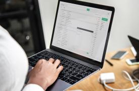 Businesswoman working on laptop