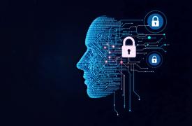 An AI created face with padlocks